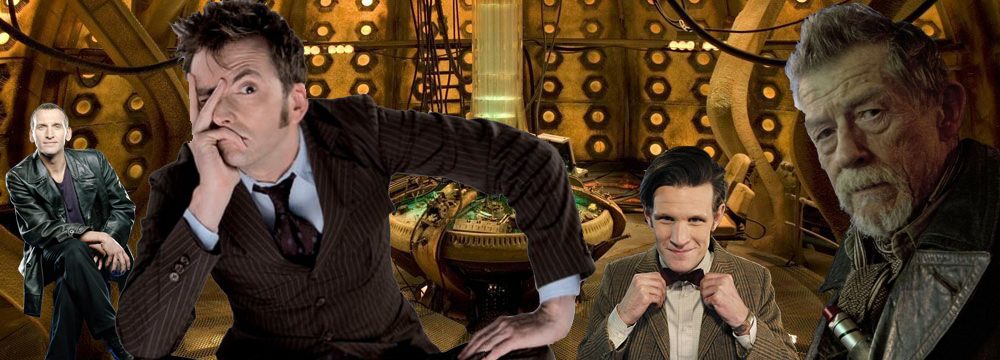 I primi interpreti del Dottore nella nuova serie: Christopher Eccleston, David Tennant, Matt Smith e John Hurt.