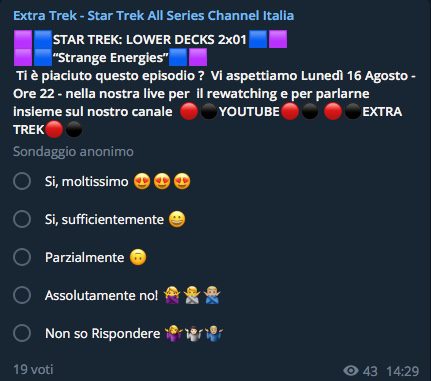 Sondaggio Telegram Extra Trek - Star Trek: Lower Decks 2x01