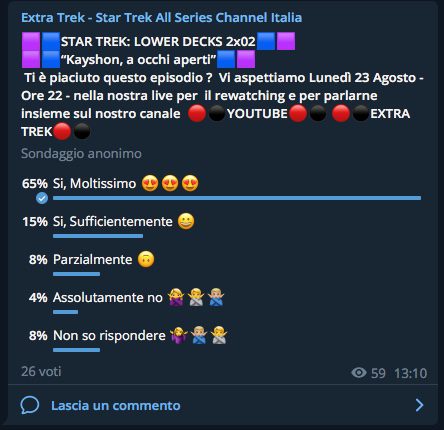 Sondaggio Telegram Star Trek: Lower Decks "Kayshon, A Occhi Aperti"