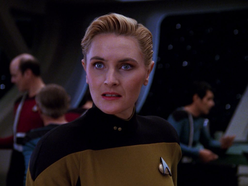 Denise Crosby interpreta Tasha Yar nell'episodio "L'Enterprise del Passato"