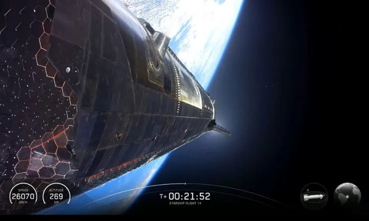 La Starship S41 durante la manovra di inserzione orbitale. Credito: SpaceX
